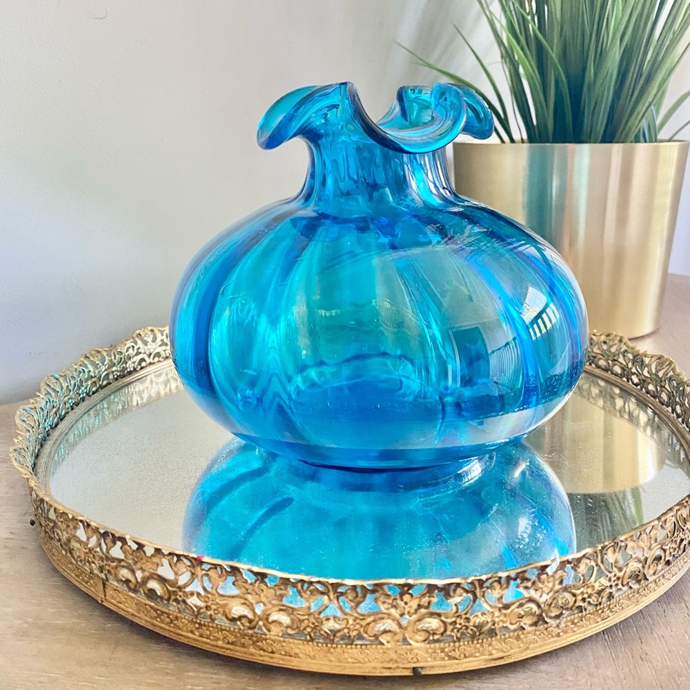 Beacon Glass Blue Optic Swirl Vase